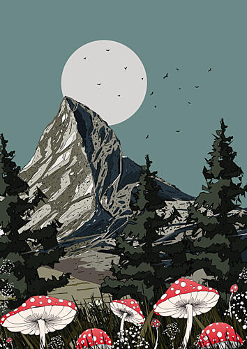 Mystical Mountain Mushrooms Art Print