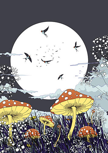 Moonlit Mushroom Flight Art Print