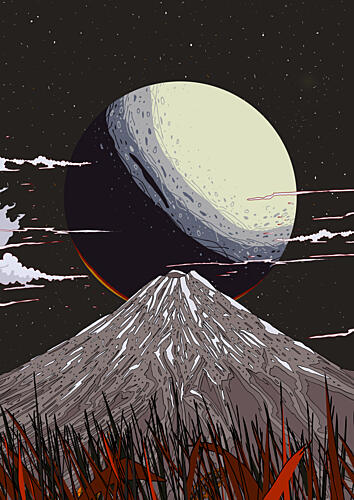 Moon over Mount Fuji Art Print