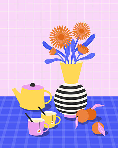 Modern Floral Tea Party Art Print