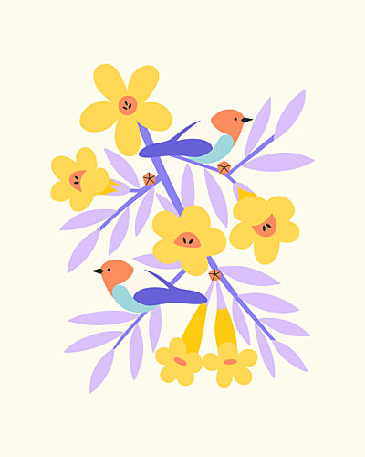 Spring Floral Birds Art Print