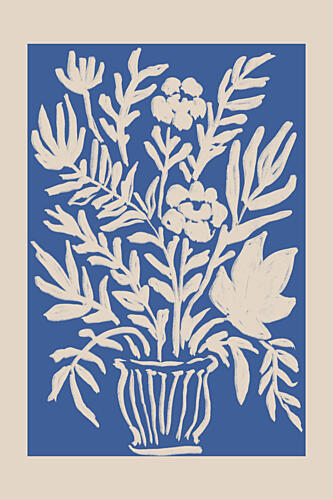 Modern Blue Floral Vase Art Print by Melloi Art Prints