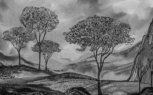 Monochrome Tree Landscape Art Print