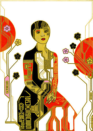 Cyborg Cherry Bloom Art Print by Iona Gilburt