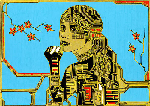 Cybernetic Blossom Woman Art Print by Iona Gilburt