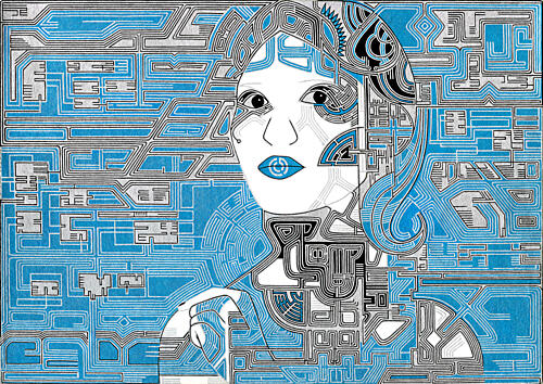 Digital Circuit Woman Figuratif reproduction