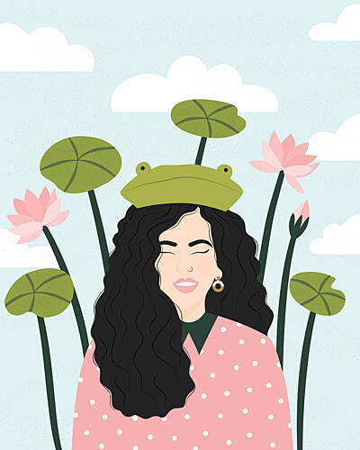Lotus Frog Hat Dream Art Print