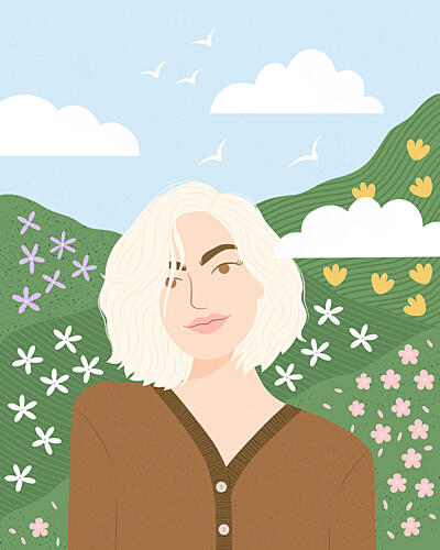 Blonde Woman Spring Landscape Art Print