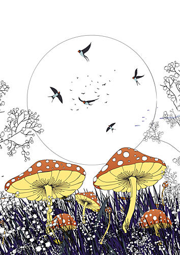 Enchanted Mushroom Moon Art Print