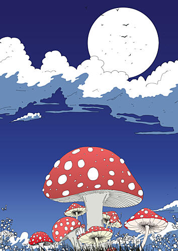 Moonlit Mushroom Night Art Print