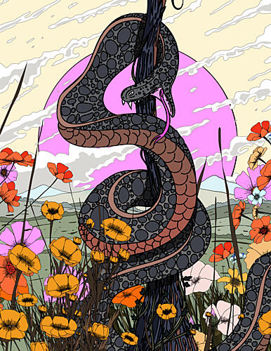 Pink Sun Serpent Blooms Art Print