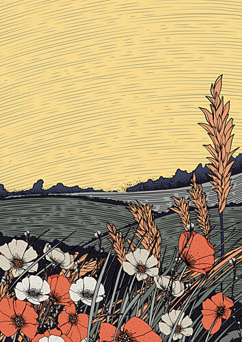 Stylized Poppy Field Pop art reproduction