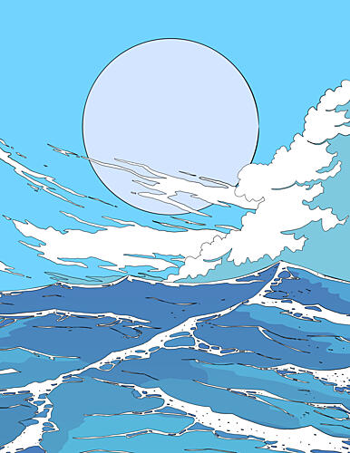 Big Moon Ocean Waves Art Print