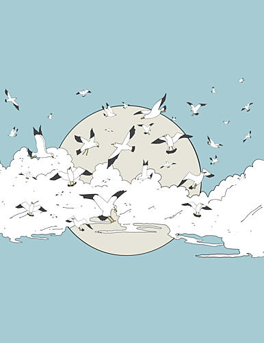 Seagulls Flying Moonlit Sky Art Print