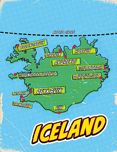 Pop Art Iceland Map Pop art reproduction