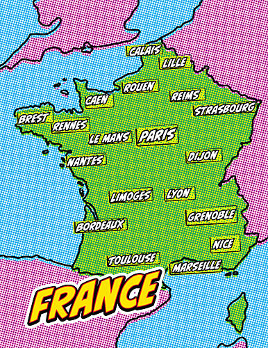 Vibrant France Cities Map Pop art reproduction