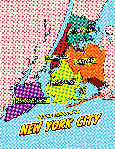 Nyc Boroughs Comic Map Pop art reproduction