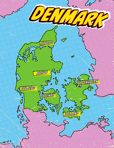 Vibrant Denmark Map Pop art reproduction