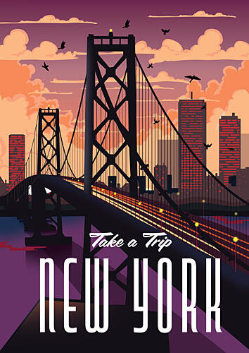 New York City Sunset Bridge Art Print