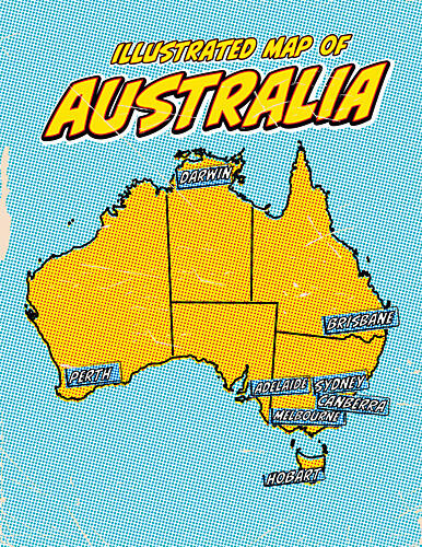 Illustrated Australian Map Pop art reproduction