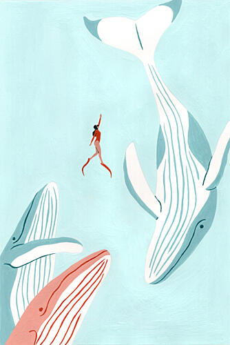 Swimming with Giants Art Print by Julie Lesouef