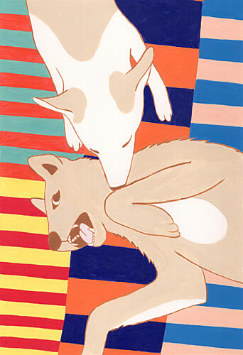 Playful Dog Affection Art Print by Julie Lesouef
