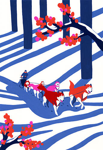 Husky Sledding Adventure Art Print by Julie Lesouef