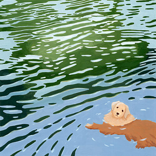 Swimming Golden Retriever Art Print by Julie Lesouef
