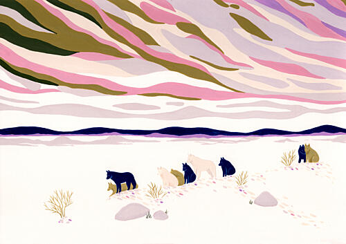 Colorful Arctic Wolves Art Print by Julie Lesouef
