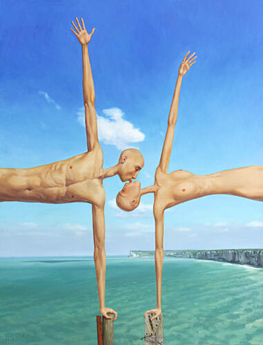 Surreal Kissing Couple Art Print