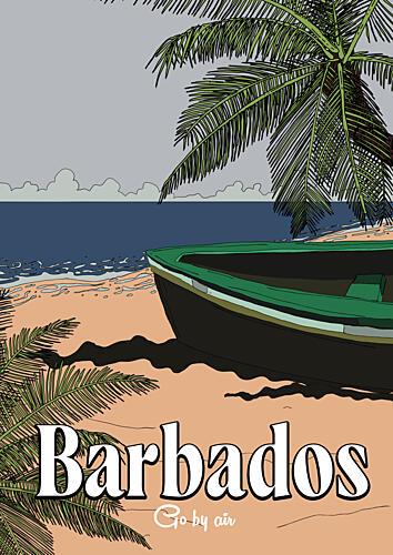 Vintage Barbados Beach Boat Art Print