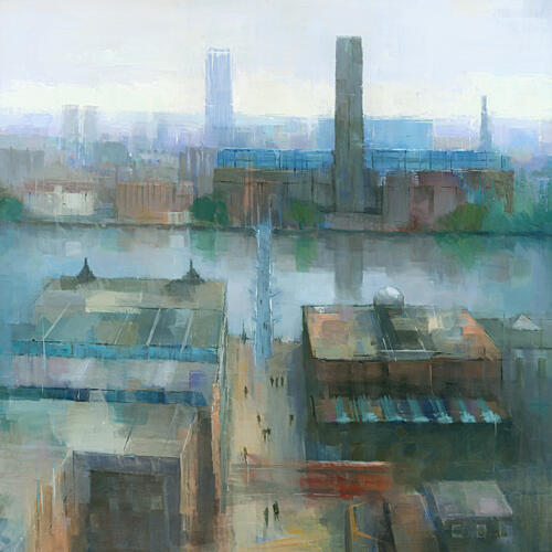 Misty Urban Riverside Art Print by Steve Mitchell