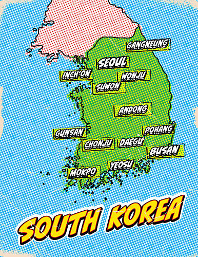 Retro South Korea Map Pop art reproduction