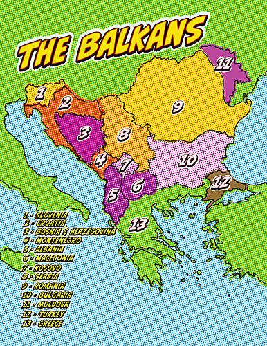 Colorful Balkans Map Pop art reproduction