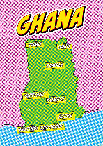 Comic Style Ghana Map Pop art reproduction