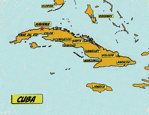 Retro Cuba Travel Map Pop art reproduction