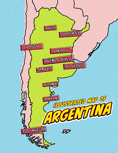 Illustrated Argentina Map Pop art reproduction
