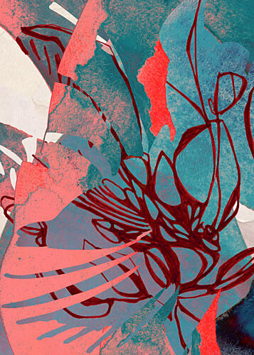 Coral Teal Organic Flow Art Print by Jenja Braun