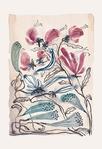 Pink and Teal Botanicals Art Print