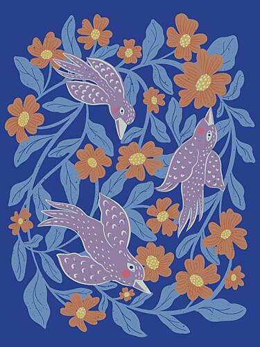 Whimsical Birds and Blooms Art Print