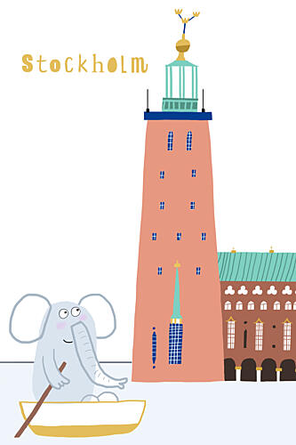 Stockholm Elephant Boating Art Print