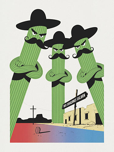 Western Cactus Outlaws Art Print