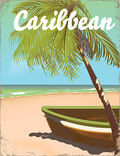 Tropical Beach Boat View Art Print