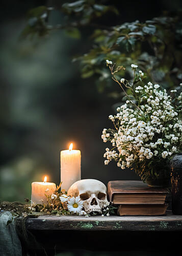 Gothic Skull and Candles Art Print