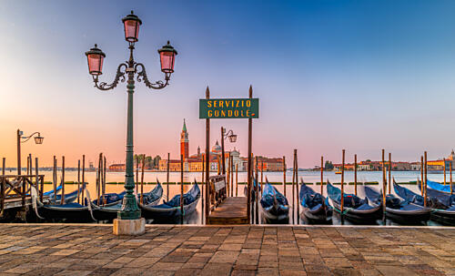 Venice Dawn Gondolas Art Print by Slawomir Kowalczyk Iaap