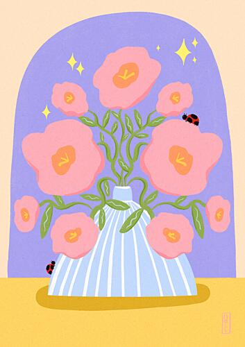 Sparkling Floral Ladybugs Art Print