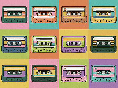 Retro Cassette Tapes Grid Pop art reproduction