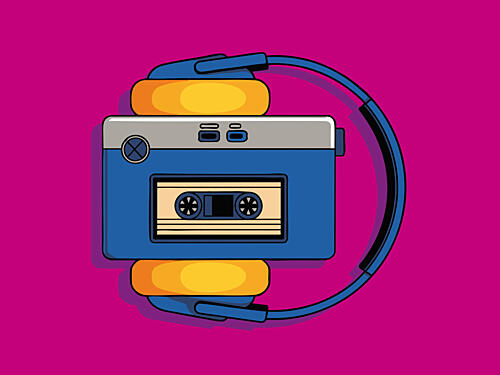 Retro Cassette Headphones Pop art reproduction