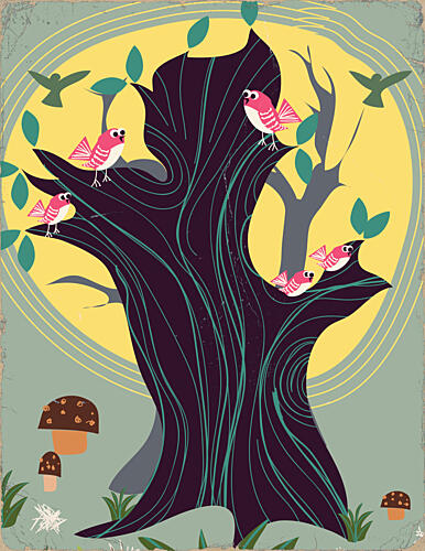 Whimsical Forest Birds Art Print