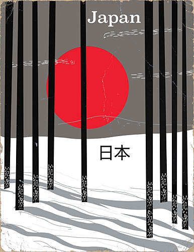 Red Sun Winter Forest Art Print